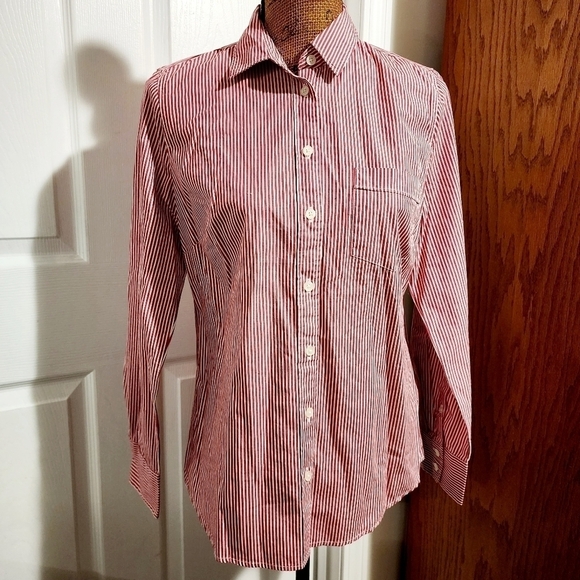 J. CREW Re-Imagined Classic Red White Striped Button Shirt Women's Small S EUC - Picture 1 of 9